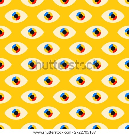 Abstract Bauhaus Eye Seamless Pattern on Yellow Background vector illustration