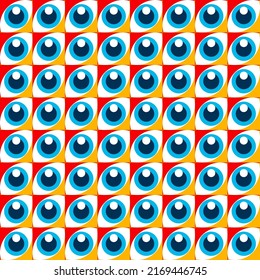 Abstract bauhaus eyes pattern minimal 20s geometric style with geometry figures and shapes circle, triangle. square. Human psychology and mental health concept illustration. Vector 10 eps