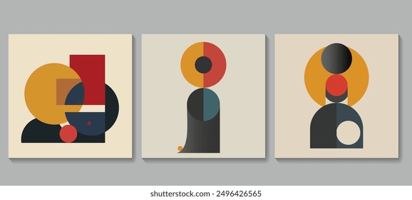 Abstract Bauhaus geometric background design collection for wall decoration, postcard or brochure cover design. Minimalist geometric design with simple shapes and elements. Modern artistic vector
