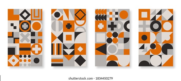 Abstract Bauhaus geometric cover set. Poster or banner trendy design with circle, triangle and square vector elements