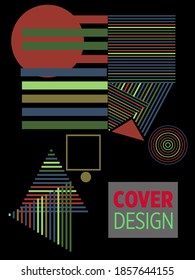 Abstract Bauhaus geometric pattern background, vector circle, triangle and square lines art design. Universal abstract layouts. Applicable for notebooks, planners, brochures, books, catalogs etc.