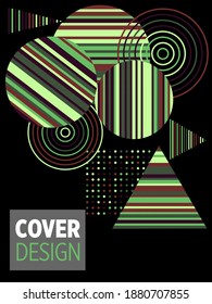 Abstract Bauhaus geometric pattern background, vector circle, triangle and square lines art design. Universal abstract layouts. Applicable for notebooks, planners, brochures, books, catalogs etc.