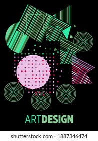 Abstract Bauhaus geometric pattern background, vector circle, triangle and square lines art design. Universal abstract layouts. Applicable for notebooks, planners, brochures, books, catalogs etc.