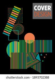 Abstract Bauhaus geometric pattern background, vector circle, triangle and square lines art design. Universal abstract layouts. Applicable for notebooks, planners, brochures, books, catalogs etc.