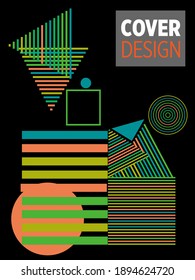 Abstract Bauhaus geometric pattern background, vector circle, triangle and square lines art design. Universal abstract layouts. Applicable for notebooks, planners, brochures, books, catalogs etc.