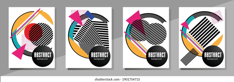 Abstract Bauhaus geometric pattern background, vector circle, triangle and square lines art design. Universal abstract layouts. Applicable for notebooks, planners, brochures, books, catalogs etc.