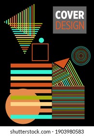 Abstract Bauhaus geometric pattern background, vector circle, triangle and square lines art design. Universal abstract layouts. Applicable for notebooks, planners, brochures, books, catalogs etc.