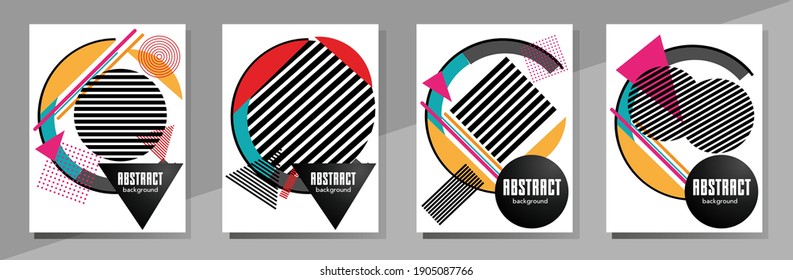 Abstract Bauhaus geometric pattern background, vector circle, triangle and square lines art design. Universal abstract layouts. Applicable for notebooks, planners, brochures, books, catalogs etc.
