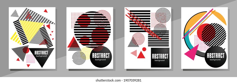 Abstract Bauhaus geometric pattern background, vector circle, triangle and square lines art design. Universal abstract layouts. Applicable for notebooks, planners, brochures, books, catalogs etc.