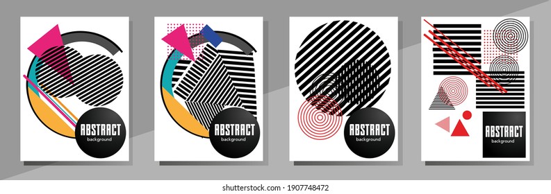 Abstract Bauhaus geometric pattern background, vector circle, triangle and square lines art design. Universal abstract layouts. Applicable for notebooks, planners, brochures, books, catalogs etc.