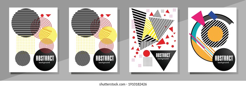 Abstract Bauhaus geometric pattern background, vector circle, triangle and square lines art design. Universal abstract layouts. Applicable for notebooks, planners, brochures, books, catalogs etc.