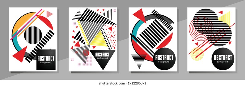 Abstract Bauhaus geometric pattern background, vector circle, triangle and square lines art design. Universal abstract layouts. Applicable for notebooks, planners, brochures, books, catalogs etc.