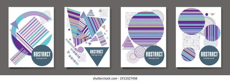 Abstract Bauhaus geometric pattern background, vector circle, triangle and square lines art design. Universal abstract layouts. Applicable for notebooks, planners, brochures, books, catalogs etc.