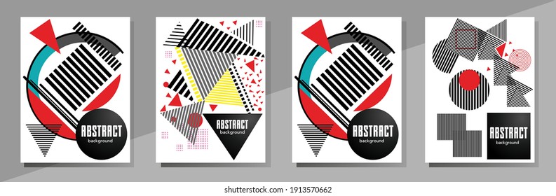 Resumen del fondo de patrón geométrico Bauhaus, círculo vectorial, diseño artístico de triángulo y líneas cuadradas. Diseños abstractos universales. Aplicable a cuadernos, planificadores, folletos, libros, catálogos, etc.