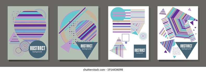 Abstract Bauhaus geometric pattern background, vector circle, triangle and square lines art design. Universal abstract layouts. Applicable for notebooks, planners, brochures, books, catalogs etc.