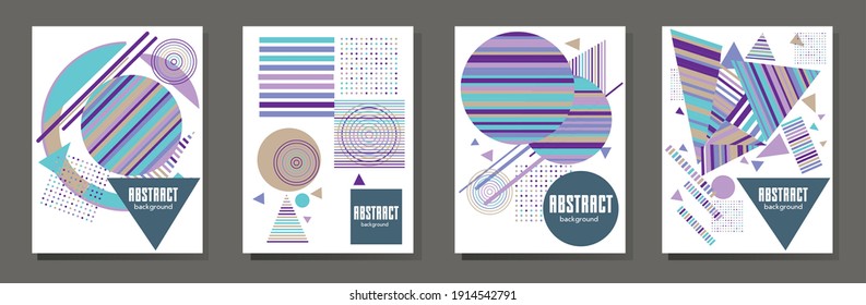 Abstract Bauhaus geometric pattern background, vector circle, triangle and square lines art design. Universal abstract layouts. Applicable for notebooks, planners, brochures, books, catalogs etc.