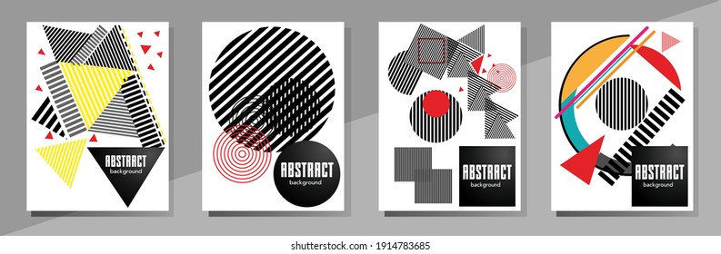 Abstract Bauhaus geometric pattern background, vector circle, triangle and square lines art design. Universal abstract layouts. Applicable for notebooks, planners, brochures, books, catalogs etc.