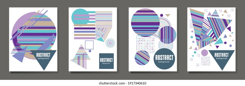 Abstract Bauhaus geometric pattern background, vector circle, triangle and square lines art design. Universal abstract layouts. Applicable for notebooks, planners, brochures, books, catalogs etc.