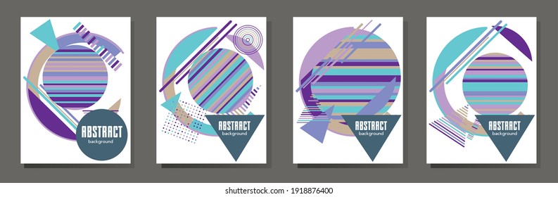 Abstract Bauhaus geometric pattern background, vector circle, triangle and square lines art design. Universal abstract layouts. Applicable for notebooks, planners, brochures, books, catalogs etc.
