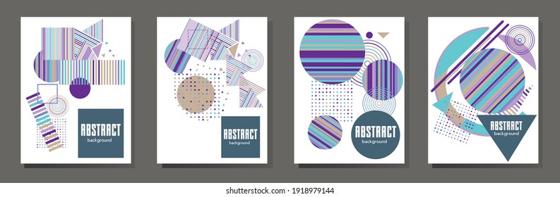 Abstract Bauhaus geometric pattern background, vector circle, triangle and square lines art design. Universal abstract layouts. Applicable for notebooks, planners, brochures, books, catalogs etc.