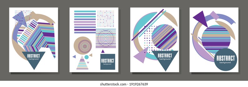 Abstract Bauhaus geometric pattern background, vector circle, triangle and square lines art design. Universal abstract layouts. Applicable for notebooks, planners, brochures, books, catalogs etc.