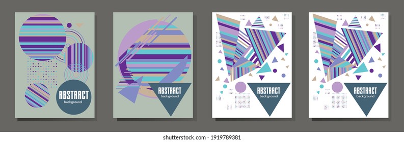 Abstract Bauhaus geometric pattern background, vector circle, triangle and square lines art design. Universal abstract layouts. Applicable for notebooks, planners, brochures, books, catalogs etc.