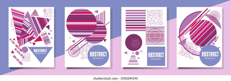 Abstract Bauhaus geometric pattern background, vector circle, triangle and square lines art design. Universal abstract layouts. Applicable for notebooks, planners, brochures, books, catalogs etc.