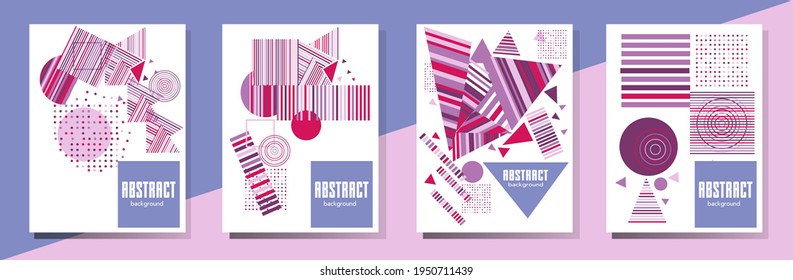 Abstract Bauhaus geometric pattern background, vector circle, triangle and square lines art design. Universal abstract layouts. Applicable for notebooks, planners, brochures, books, catalogs etc.