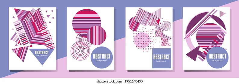 Resumen del fondo de patrón geométrico Bauhaus, círculo vectorial, diseño artístico de triángulo y líneas cuadradas. Diseños abstractos universales. Aplicable a cuadernos, planificadores, folletos, libros, catálogos, etc.
