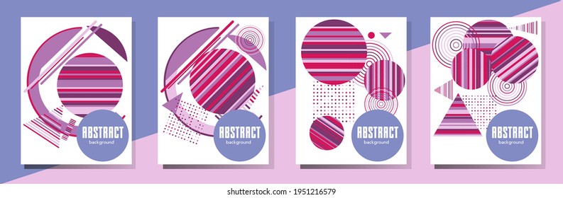 Abstract Bauhaus geometric pattern background, vector circle, triangle and square lines art design. Universal abstract layouts. Applicable for notebooks, planners, brochures, books, catalogs etc.