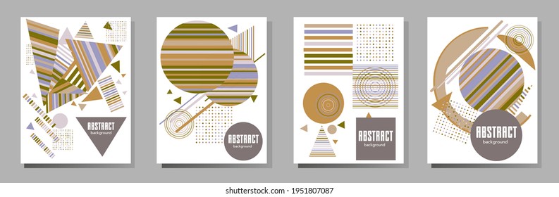 Abstract Bauhaus geometric pattern background, vector circle, triangle and square lines art design. Universal abstract layouts. Applicable for notebooks, planners, brochures, books, catalogs etc.