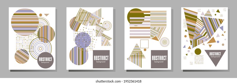 Abstract Bauhaus geometric pattern background, vector circle, triangle and square lines art design. Universal abstract layouts. Applicable for notebooks, planners, brochures, books, catalogs etc.