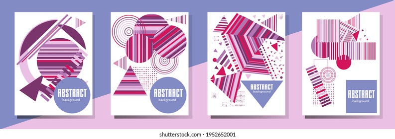 Abstract Bauhaus geometric pattern background, vector circle, triangle and square lines art design. Universal abstract layouts. Applicable for notebooks, planners, brochures, books, catalogs etc.
