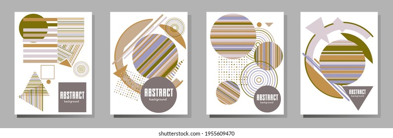 Abstract Bauhaus geometric pattern background, vector circle, triangle and square lines art design. Universal abstract layouts. Applicable for notebooks, planners, brochures, books, catalogs etc.