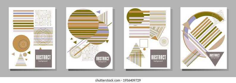 Abstract Bauhaus geometric pattern background, vector circle, triangle and square lines art design. Universal abstract layouts. Applicable for notebooks, planners, brochures, books, catalogs etc.
