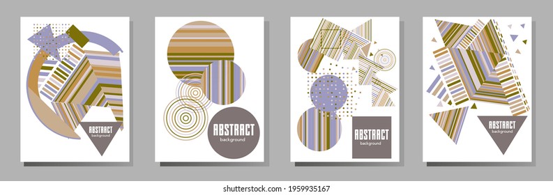 Abstract Bauhaus geometric pattern background, vector circle, triangle and square lines art design. Universal abstract layouts. Applicable for notebooks, planners, brochures, books, catalogs etc.