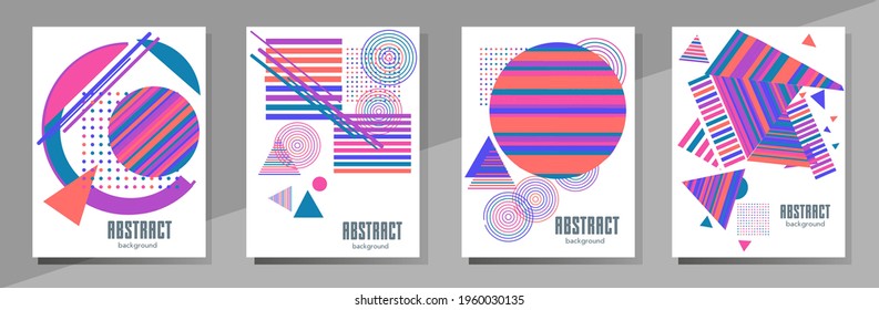 Abstract Bauhaus geometric pattern background, vector circle, triangle and square lines art design. Universal abstract layouts. Applicable for notebooks, planners, brochures, books, catalogs etc.