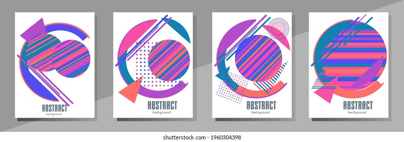 Abstract Bauhaus geometric pattern background, vector circle, triangle and square lines art design. Universal abstract layouts. Applicable for notebooks, planners, brochures, books, catalogs etc.