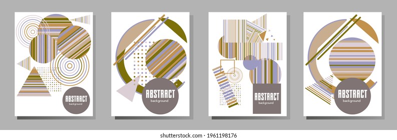 Abstract Bauhaus geometric pattern background, vector circle, triangle and square lines art design. Universal abstract layouts. Applicable for notebooks, planners, brochures, books, catalogs etc.