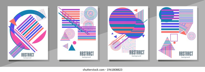Resumen del fondo de patrón geométrico Bauhaus, círculo vectorial, diseño artístico de triángulo y líneas cuadradas. Diseños abstractos universales. Aplicable a cuadernos, planificadores, folletos, libros, catálogos, etc.