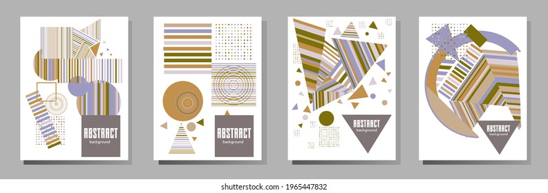 Abstract Bauhaus geometric pattern background, vector circle, triangle and square lines art design. Universal abstract layouts. Applicable for notebooks, planners, brochures, books, catalogs etc.
