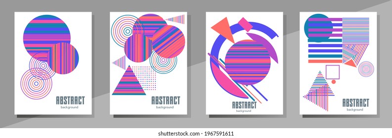 Abstract Bauhaus geometric pattern background, vector circle, triangle and square lines art design. Universal abstract layouts. Applicable for notebooks, planners, brochures, books, catalogs etc.