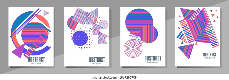 Abstract Bauhaus geometric pattern background, vector circle, triangle and square lines art design. Universal abstract layouts. Applicable for notebooks, planners, brochures, books, catalogs etc.