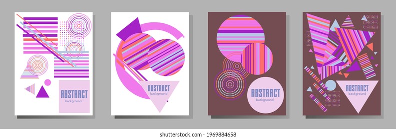 Abstract Bauhaus geometric pattern background, vector circle, triangle and square lines art design. Universal abstract layouts. Applicable for notebooks, planners, brochures, books, catalogs etc.