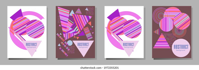 Abstract Bauhaus geometric pattern background, vector circle, triangle and square lines art design. Universal abstract layouts. Applicable for notebooks, planners, brochures, books, catalogs etc.