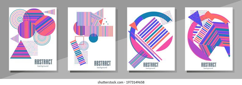 Abstract Bauhaus geometric pattern background, vector circle, triangle and square lines art design. Universal abstract layouts. Applicable for notebooks, planners, brochures, books, catalogs etc.