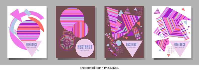 Abstract Bauhaus geometric pattern background, vector circle, triangle and square lines art design. Universal abstract layouts. Applicable for notebooks, planners, brochures, books, catalogs etc.