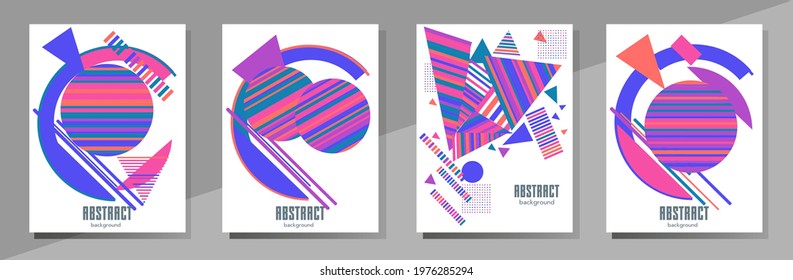 Abstract Bauhaus geometric pattern background, vector circle, triangle and square lines art design. Universal abstract layouts. Applicable for notebooks, planners, brochures, books, catalogs etc.