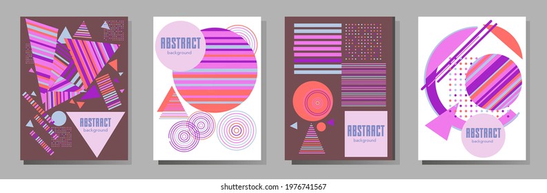 Abstract Bauhaus geometric pattern background, vector circle, triangle and square lines art design. Universal abstract layouts. Applicable for notebooks, planners, brochures, books, catalogs etc.