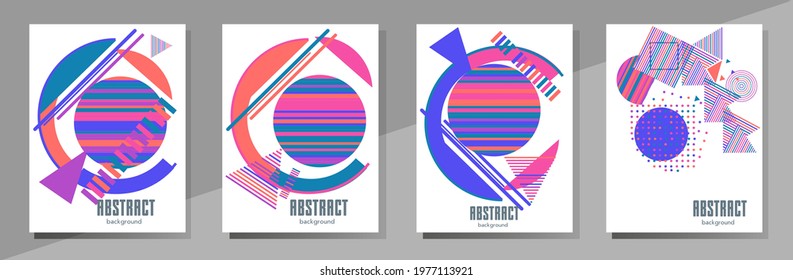 Abstract Bauhaus geometric pattern background, vector circle, triangle and square lines art design. Universal abstract layouts. Applicable for notebooks, planners, brochures, books, catalogs etc.